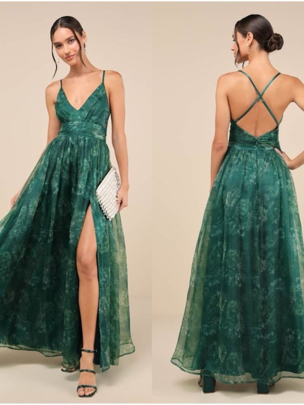 Romance That Wows Green Floral Print Organza Maxi Dress